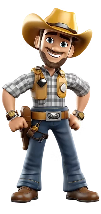 Mr. Buckle, the Big Buckle Roofing cowboy mascot