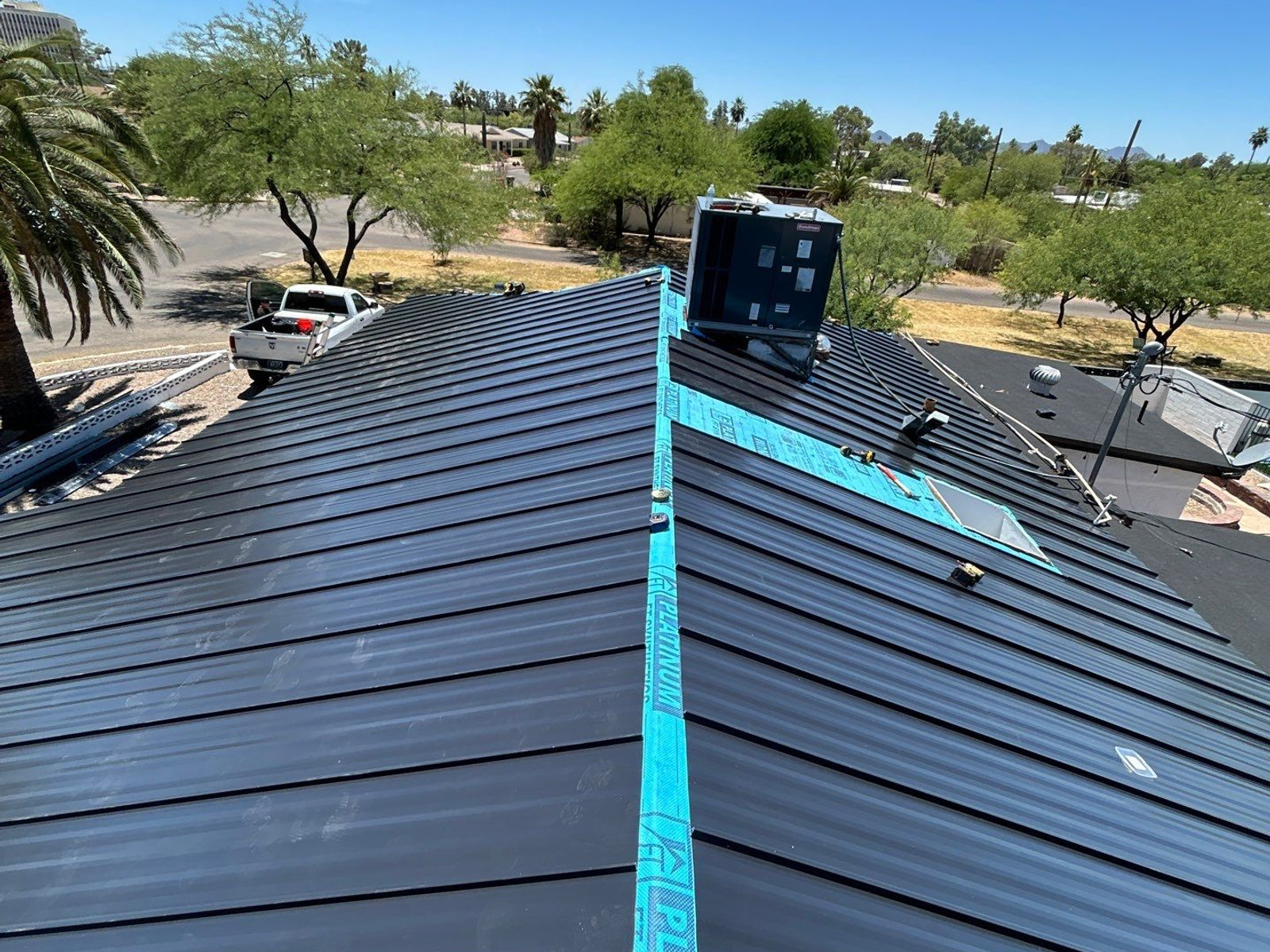 Completed metal roof after storm damage replacement